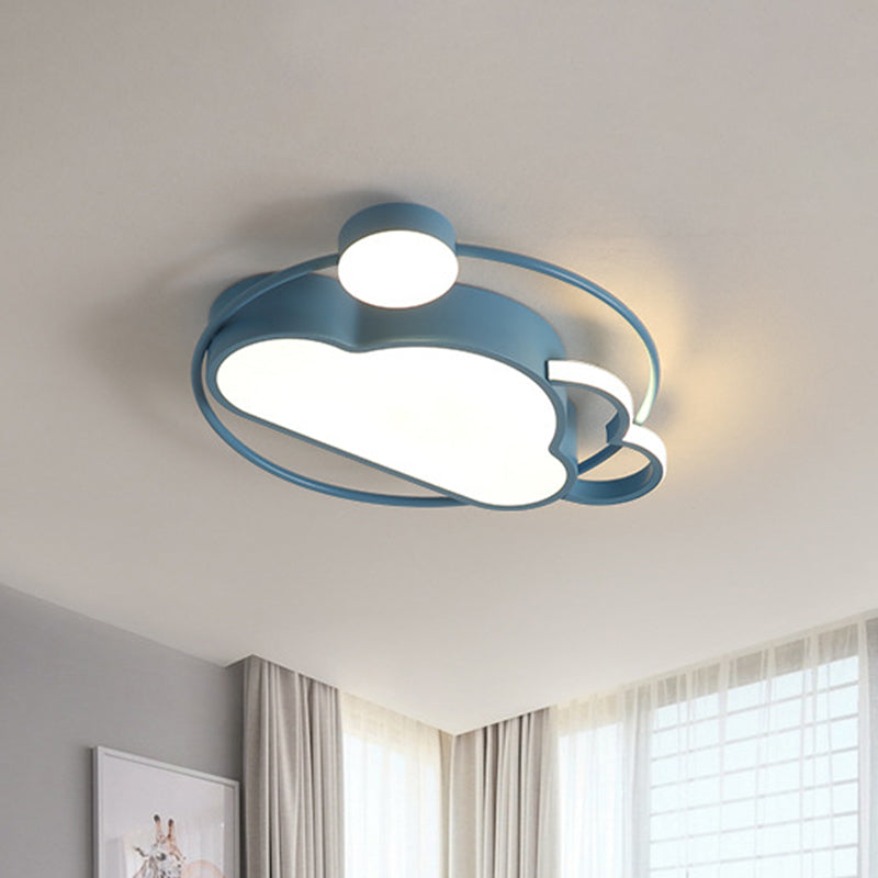 Iron Sun and Cloud Flushmount Cartoon LED Ceiling Light in Pink/Blue for Child's Room