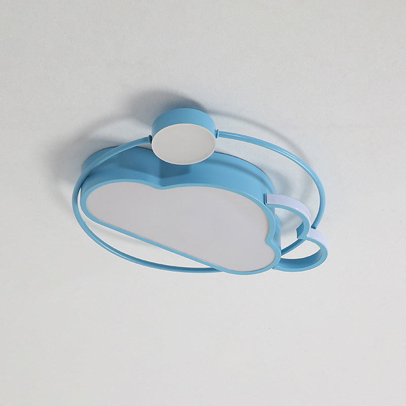 Iron Sun and Cloud Flushmount Cartoon LED Ceiling Light in Pink/Blue for Child's Room