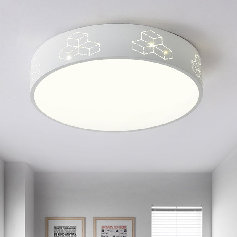 Plafonnier encastré à LED avec abat-jour en fer découpé pour chambre d'enfant - Motif lune-étoile/cube/éléphant en rose/blanc/bleu 