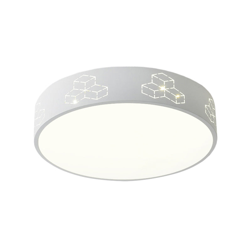 Plafonnier encastré à LED avec abat-jour en fer découpé pour chambre d'enfant - Motif lune-étoile/cube/éléphant en rose/blanc/bleu 