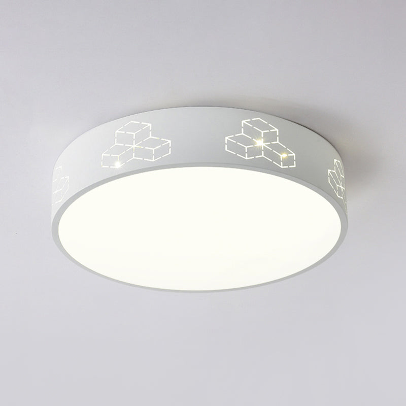 Plafonnier encastré à LED avec abat-jour en fer découpé pour chambre d'enfant - Motif lune-étoile/cube/éléphant en rose/blanc/bleu 