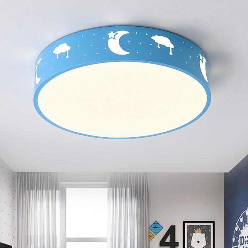 Plafonnier encastré à LED avec abat-jour en fer découpé pour chambre d'enfant - Motif lune-étoile/cube/éléphant en rose/blanc/bleu 