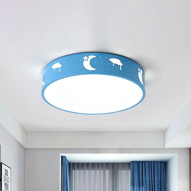 Plafonnier encastré à LED avec abat-jour en fer découpé pour chambre d'enfant - Motif lune-étoile/cube/éléphant en rose/blanc/bleu 