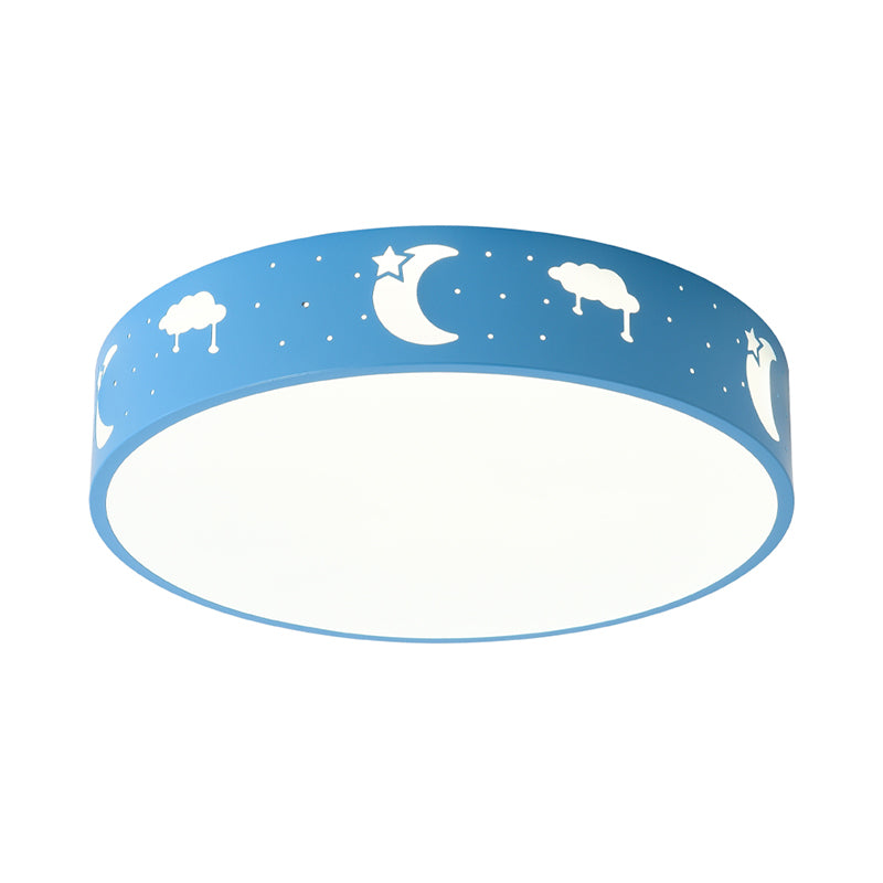 Plafonnier encastré à LED avec abat-jour en fer découpé pour chambre d'enfant - Motif lune-étoile/cube/éléphant en rose/blanc/bleu 