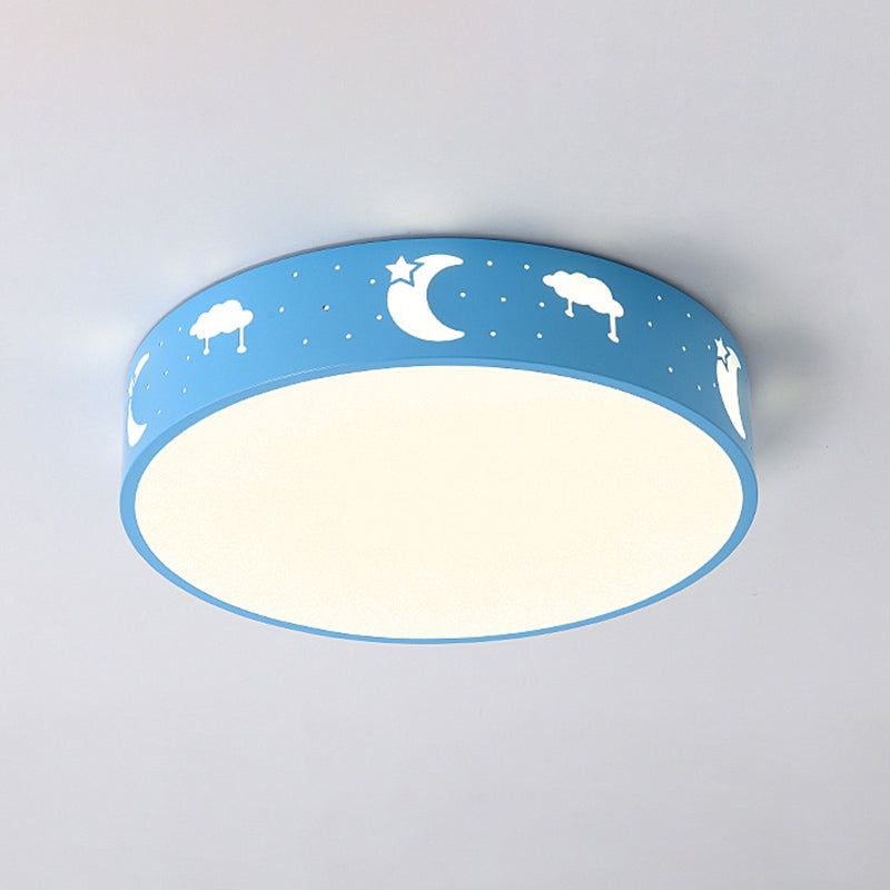 Plafonnier encastré à LED avec abat-jour en fer découpé pour chambre d'enfant - Motif lune-étoile/cube/éléphant en rose/blanc/bleu 