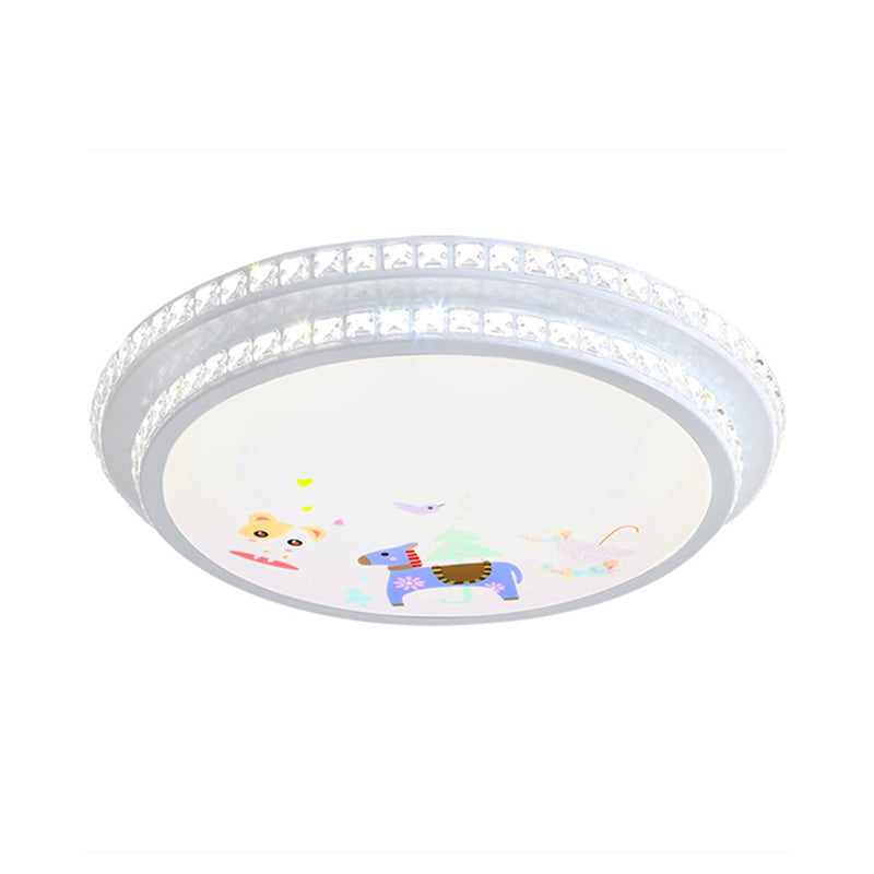 Modern Crystal-Encrusted LED Ceiling Lamp with 2 Tiers, White Flush Mount Lighting & Cartoon Pattern