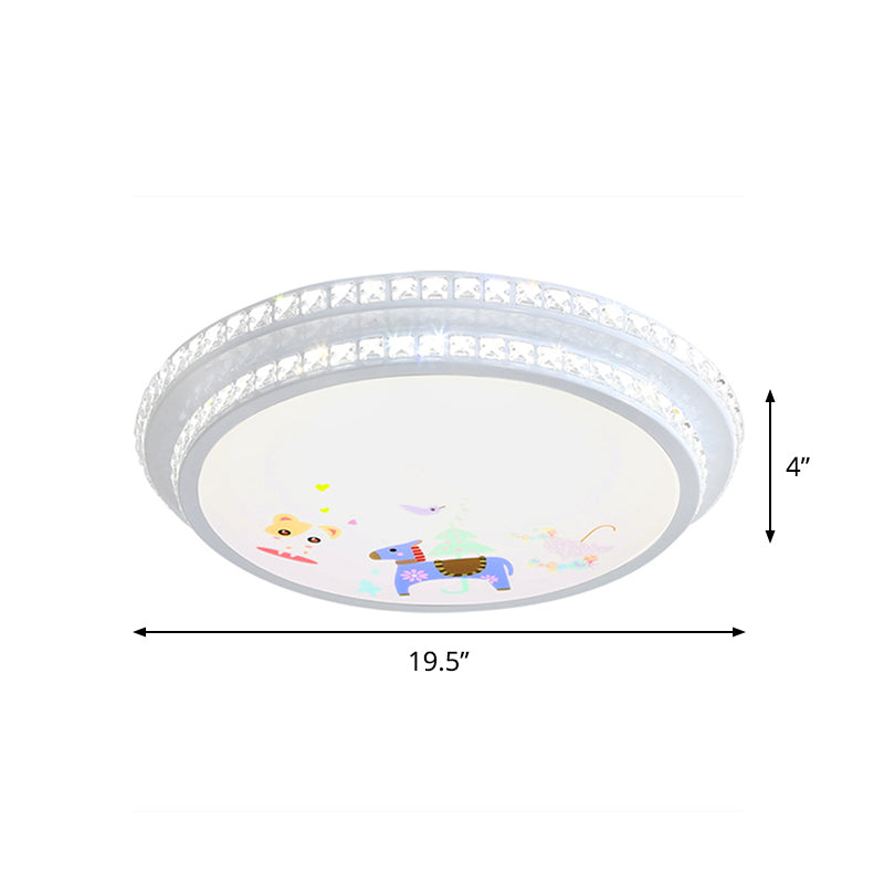Modern Crystal-Encrusted LED Ceiling Lamp with 2 Tiers, White Flush Mount Lighting & Cartoon Pattern