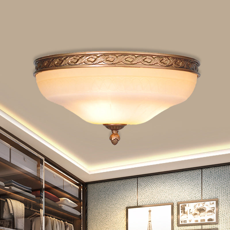 Country Bronze Flush Mount Ceiling Light with Frosted Glass and 3/5 Lights - 14"/16.5"/20" Width
