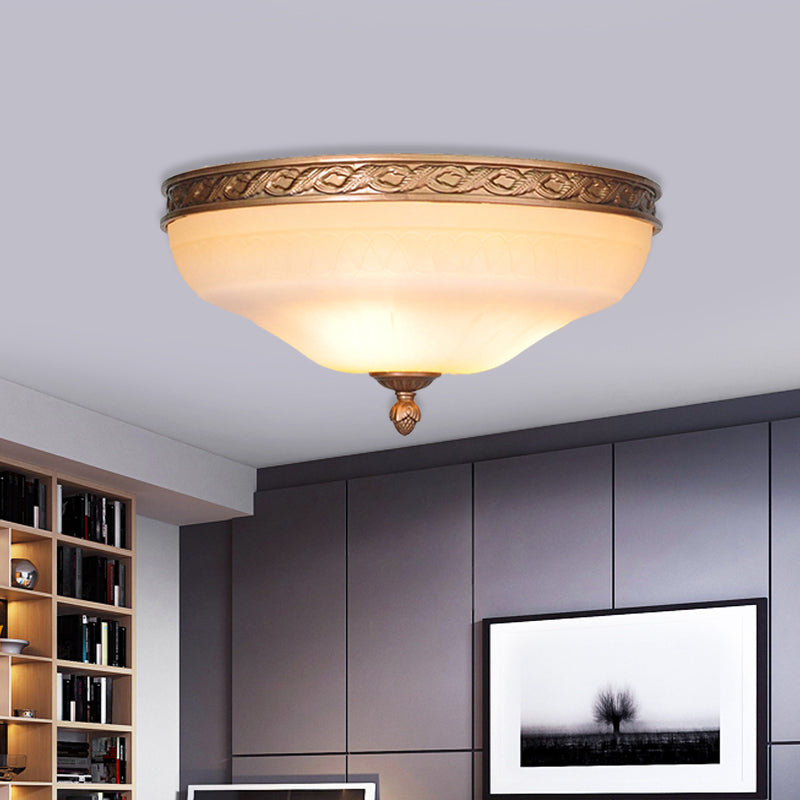 Country Bronze Flush Mount Ceiling Light with Frosted Glass and 3/5 Lights - 14"/16.5"/20" Width