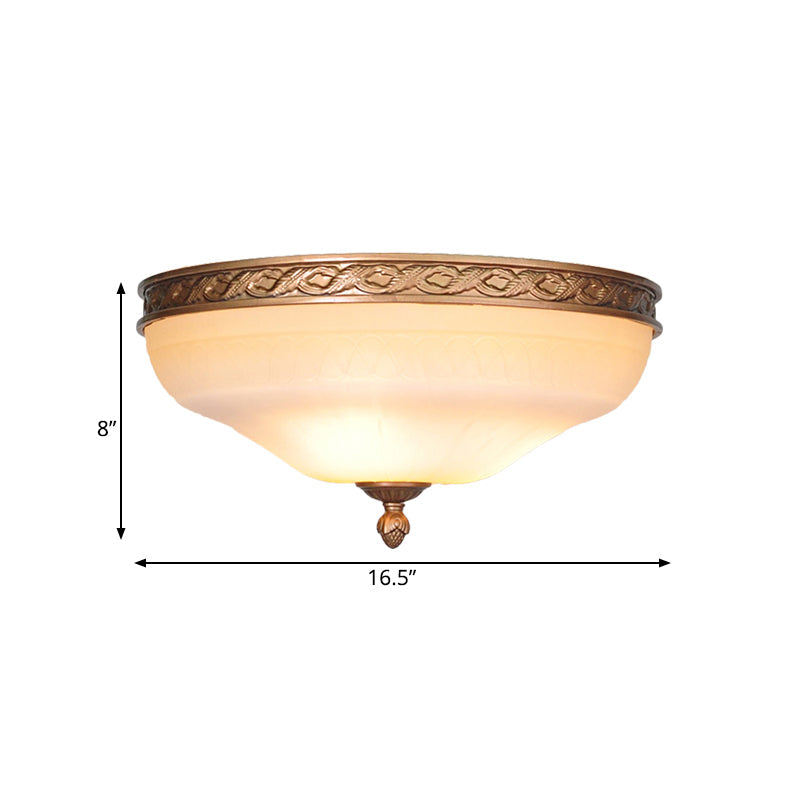 Country Bronze Flush Mount Ceiling Light with Frosted Glass and 3/5 Lights - 14"/16.5"/20" Width