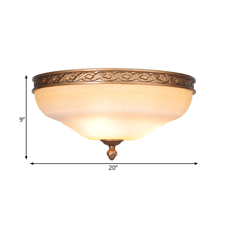 Country Bronze Flush Mount Ceiling Light with Frosted Glass and 3/5 Lights - 14"/16.5"/20" Width