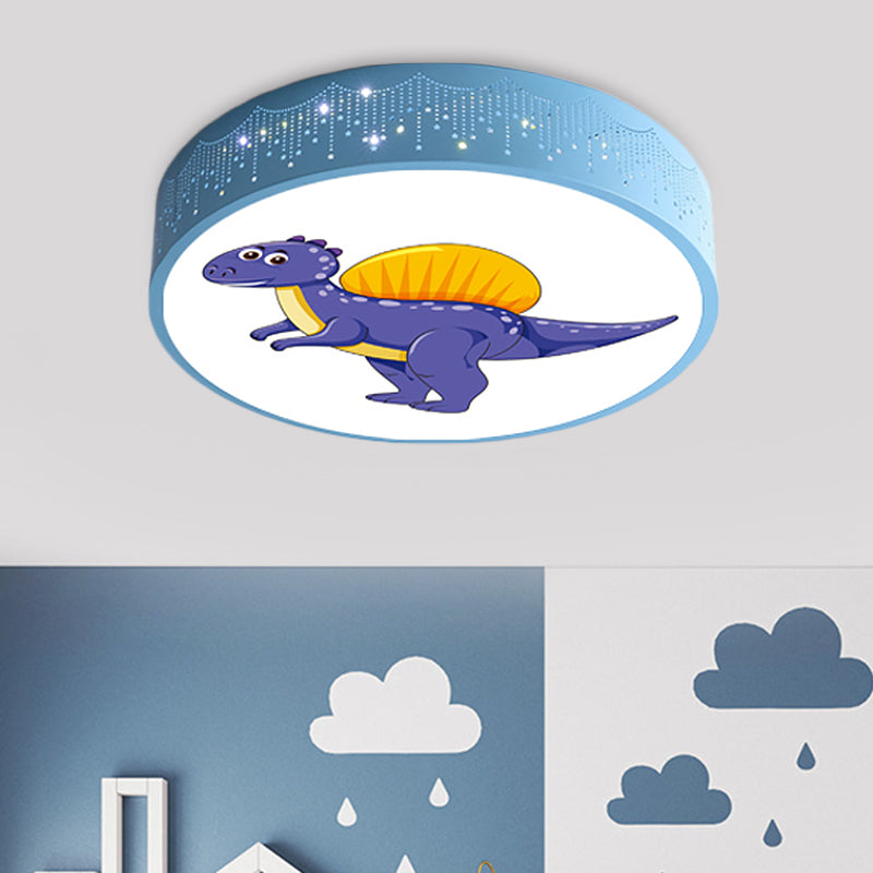 Iron LED Flush Mount Ceiling Light with Dinosaur Pattern in Red/Blue/Green