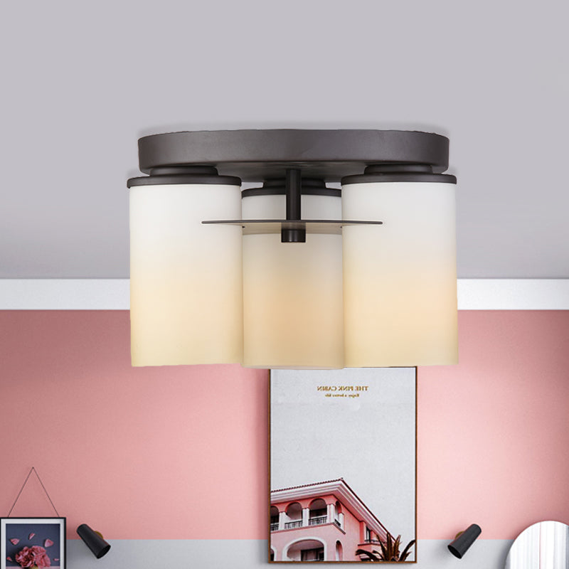Plafonnier semi-encastré en verre blanc avec 3 ampoules - Idéal pour la chambre et la décoration de campagne