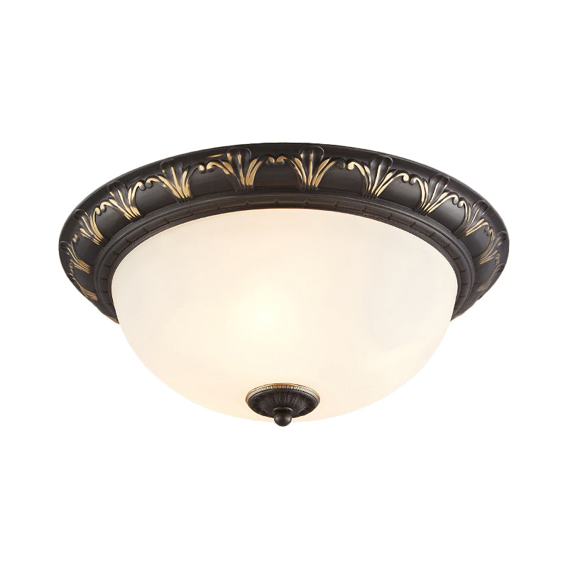Flush Mount Ceiling Light Fixture with White Glass Dome for Bedroom - 2/3 Heads, Black - 12"/15.5" W