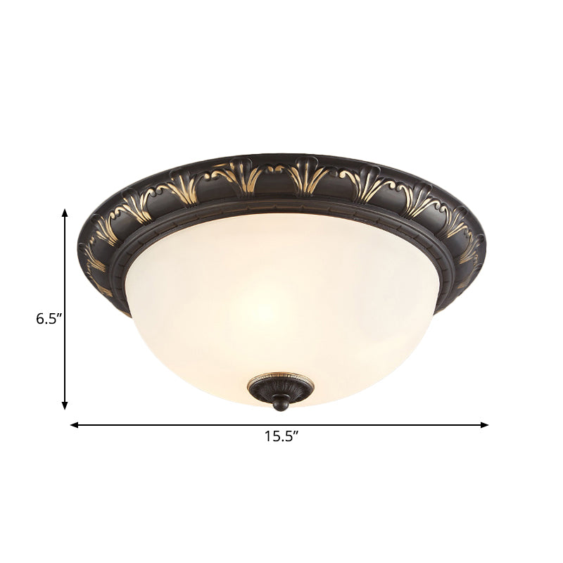 Flush Mount Ceiling Light Fixture with White Glass Dome for Bedroom - 2/3 Heads, Black - 12"/15.5" W