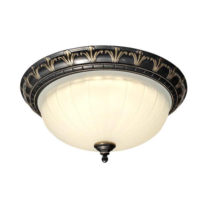 Rustic LED Dome Ceiling Light with White Glass - Black Flush Mount Fixture for Living Room
