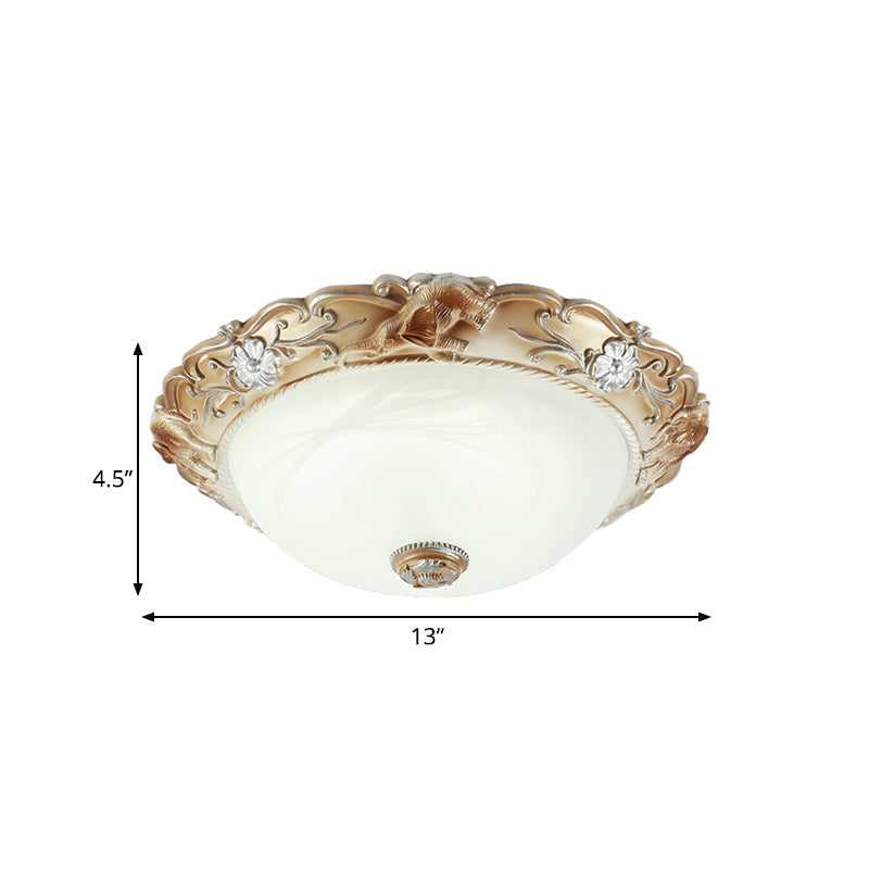 Rustic White Glass Bowl Flush Mount Light with Carved Edge - 2/3 Bulbs - 13"/17" Wide