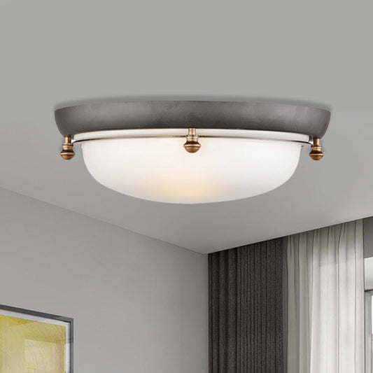 Country Style Glass Dome Flush Mount Ceiling Light with 3 Bulbs for Bedroom