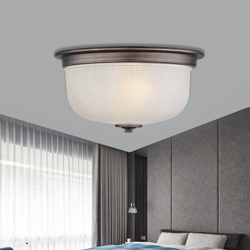 3-Light Dome White Glass Flush Mount Ceiling Fixture for Country-Style Bedrooms