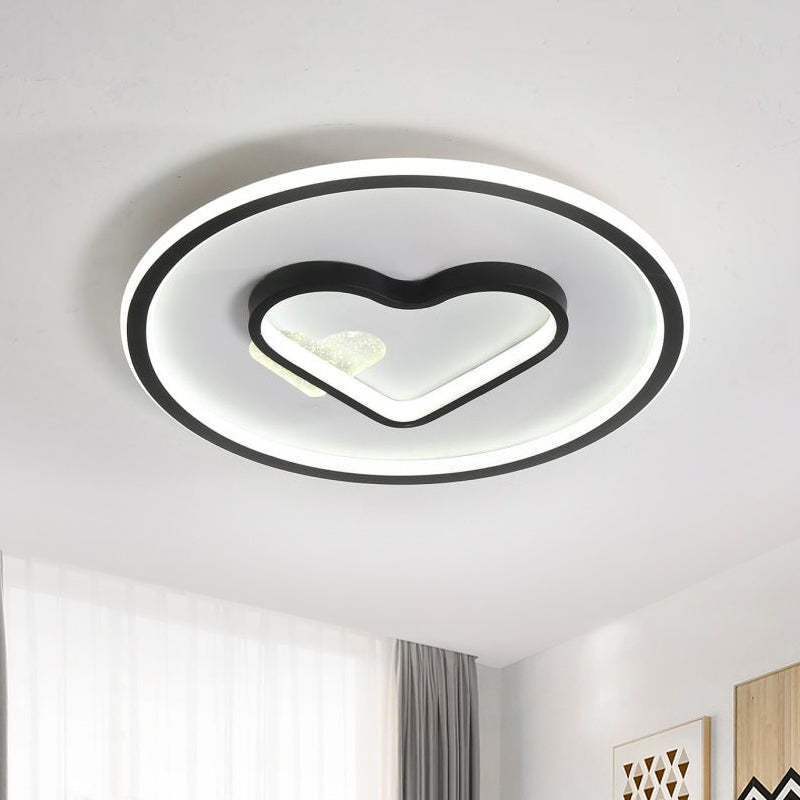 Kid LED Flush Mount Lamp: Vibrant Circle and Loving Heart Ceiling Fixture with Acrylic Shade (Pink/Blue/Black)