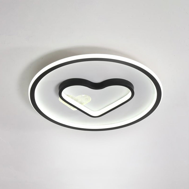 Kid LED Flush Mount Lamp: Vibrant Circle and Loving Heart Ceiling Fixture with Acrylic Shade (Pink/Blue/Black)