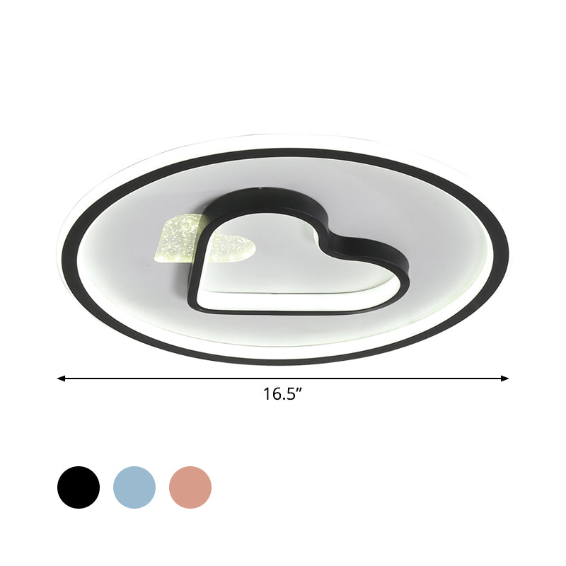 Kid LED Flush Mount Lamp: Vibrant Circle and Loving Heart Ceiling Fixture with Acrylic Shade (Pink/Blue/Black)