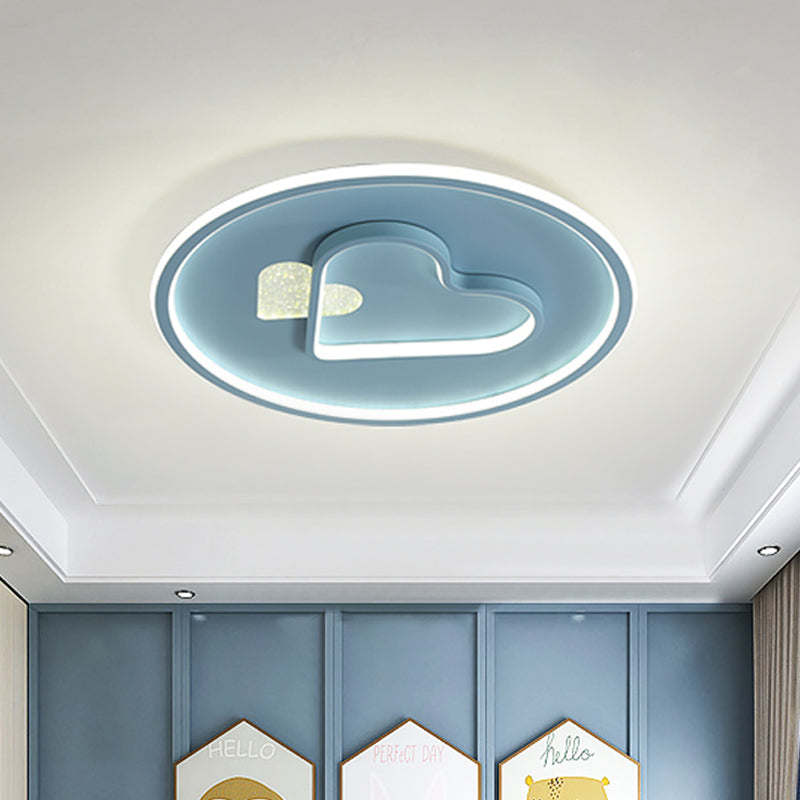 Kid LED Flush Mount Lamp: Vibrant Circle and Loving Heart Ceiling Fixture with Acrylic Shade (Pink/Blue/Black)