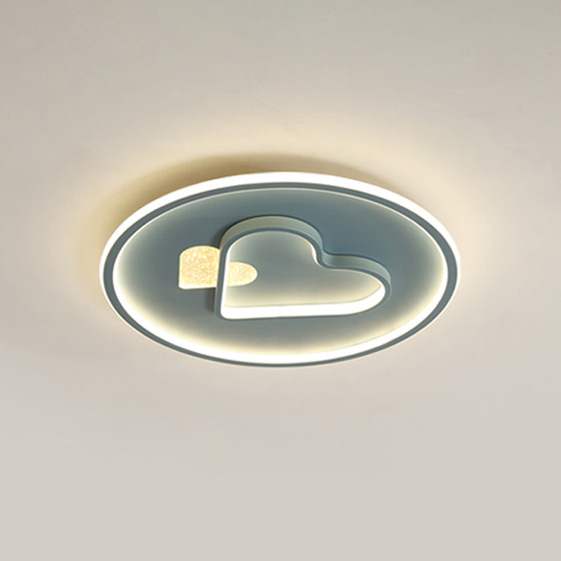 Kid LED Flush Mount Lamp: Vibrant Circle and Loving Heart Ceiling Fixture with Acrylic Shade (Pink/Blue/Black)