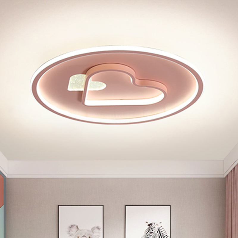 Kid LED Flush Mount Lamp: Vibrant Circle and Loving Heart Ceiling Fixture with Acrylic Shade (Pink/Blue/Black)