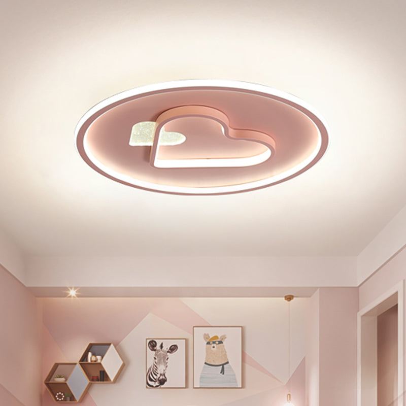 Kid LED Flush Mount Lamp: Vibrant Circle and Loving Heart Ceiling Fixture with Acrylic Shade (Pink/Blue/Black)