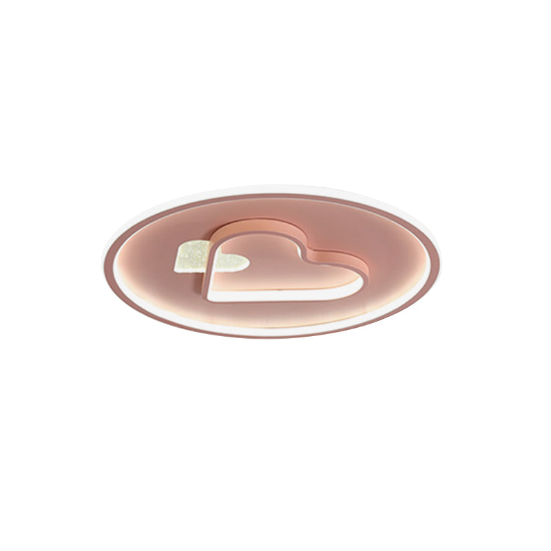 Kid Led Flush Mount Lamp: Vibrant Circle And Loving Heart Ceiling Fixture With Acrylic Shade