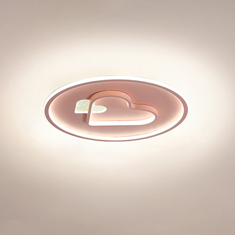 Kid LED Flush Mount Lamp: Vibrant Circle and Loving Heart Ceiling Fixture with Acrylic Shade (Pink/Blue/Black)