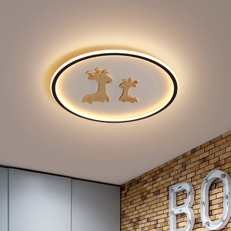 Plafonnier LED ovale à motif de cerf pour enfants - Plafonnier en acrylique pour chambre à coucher (bleu/rose/noir)