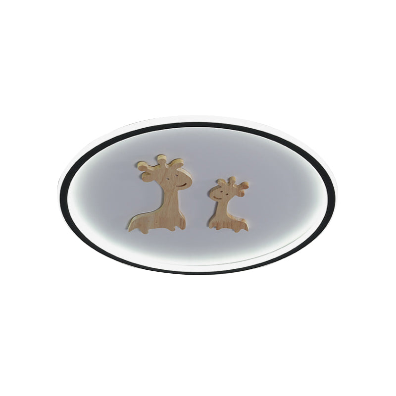 Plafonnier LED ovale à motif de cerf pour enfants - Plafonnier en acrylique pour chambre à coucher (bleu/rose/noir)