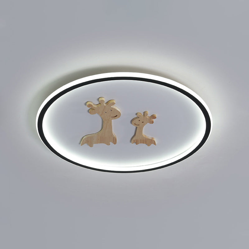 Plafonnier LED ovale à motif de cerf pour enfants - Plafonnier en acrylique pour chambre à coucher (bleu/rose/noir)