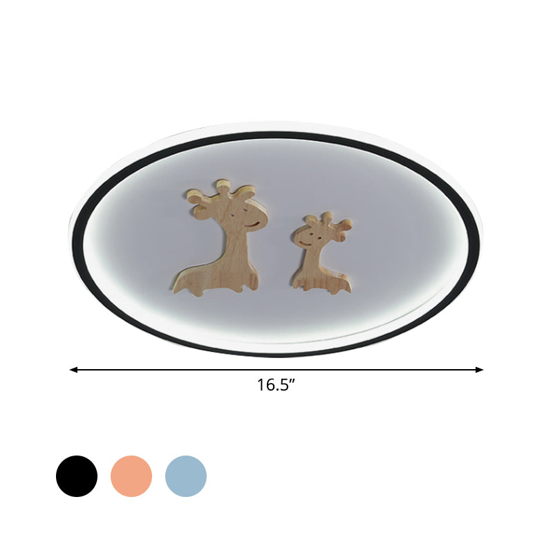 Plafonnier LED ovale à motif de cerf pour enfants - Plafonnier en acrylique pour chambre à coucher (bleu/rose/noir)