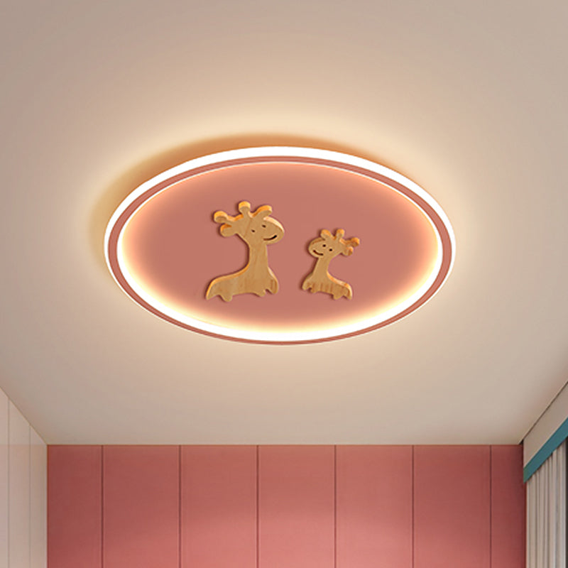 Plafonnier LED ovale à motif de cerf pour enfants - Plafonnier en acrylique pour chambre à coucher (bleu/rose/noir)