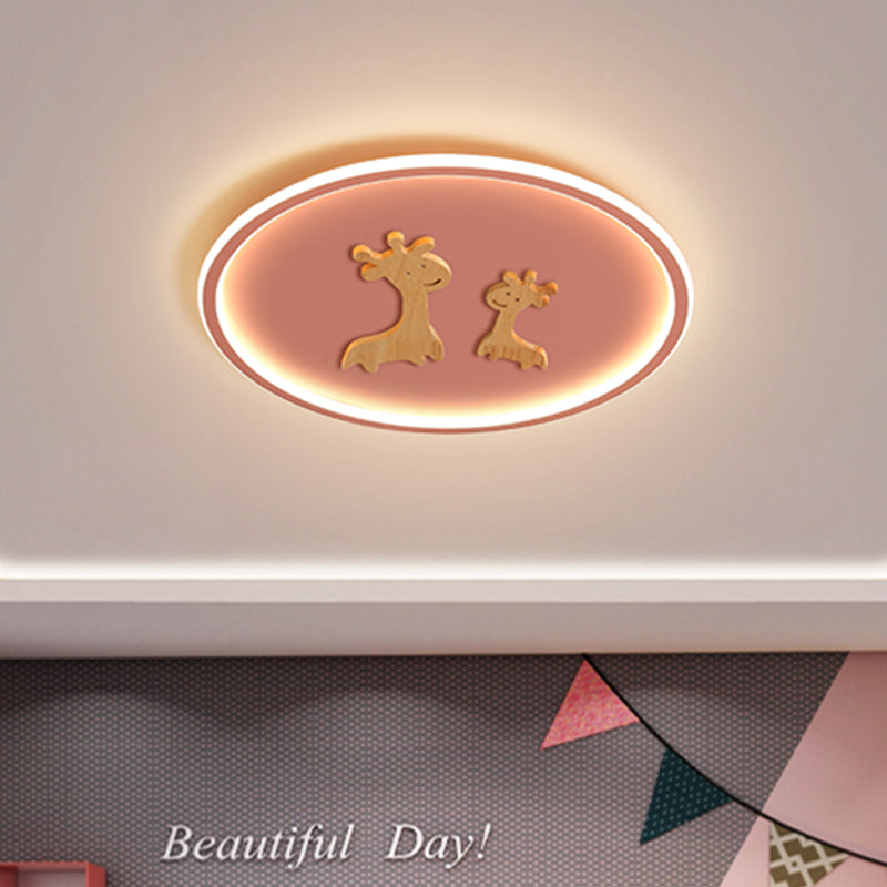 Plafonnier LED ovale à motif de cerf pour enfants - Plafonnier en acrylique pour chambre à coucher (bleu/rose/noir)