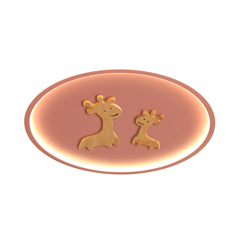 Plafonnier LED ovale à motif de cerf pour enfants - Plafonnier en acrylique pour chambre à coucher (bleu/rose/noir)