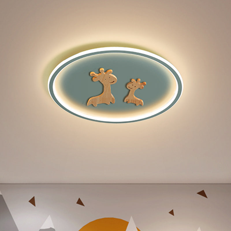 Plafonnier LED ovale à motif de cerf pour enfants - Plafonnier en acrylique pour chambre à coucher (bleu/rose/noir)