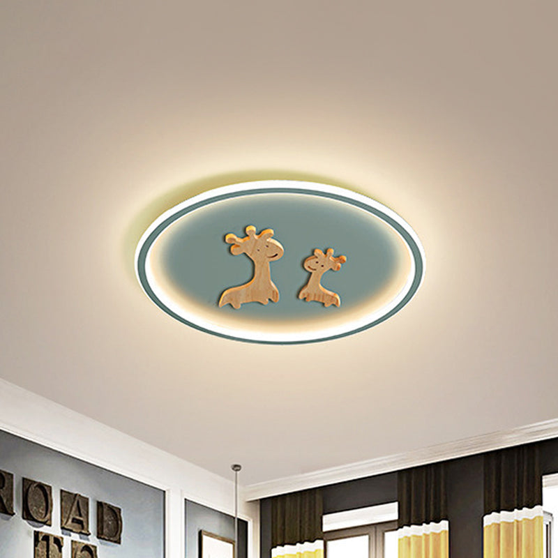 Plafonnier LED ovale à motif de cerf pour enfants - Plafonnier en acrylique pour chambre à coucher (bleu/rose/noir)