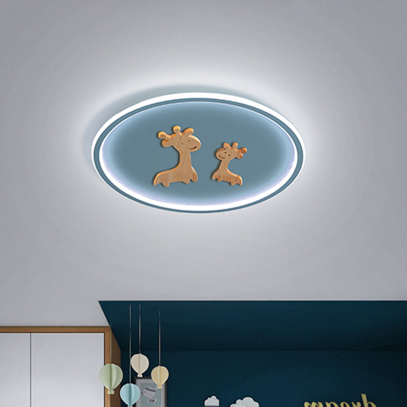Plafonnier LED ovale à motif de cerf pour enfants - Plafonnier en acrylique pour chambre à coucher (bleu/rose/noir)
