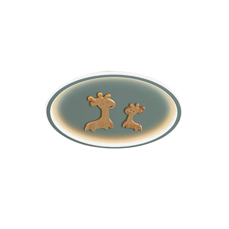 Plafonnier LED ovale à motif de cerf pour enfants - Plafonnier en acrylique pour chambre à coucher (bleu/rose/noir)