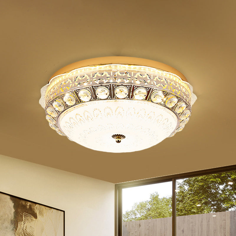 Ivory Glass Gold Ceiling Dome LED Flush Mount with Crystal Accent