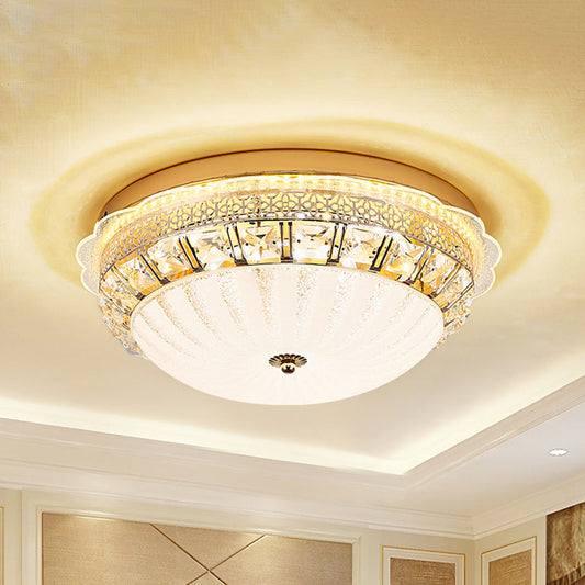 Ivory Glass Gold Ceiling Dome LED Flush Mount with Crystal Accent