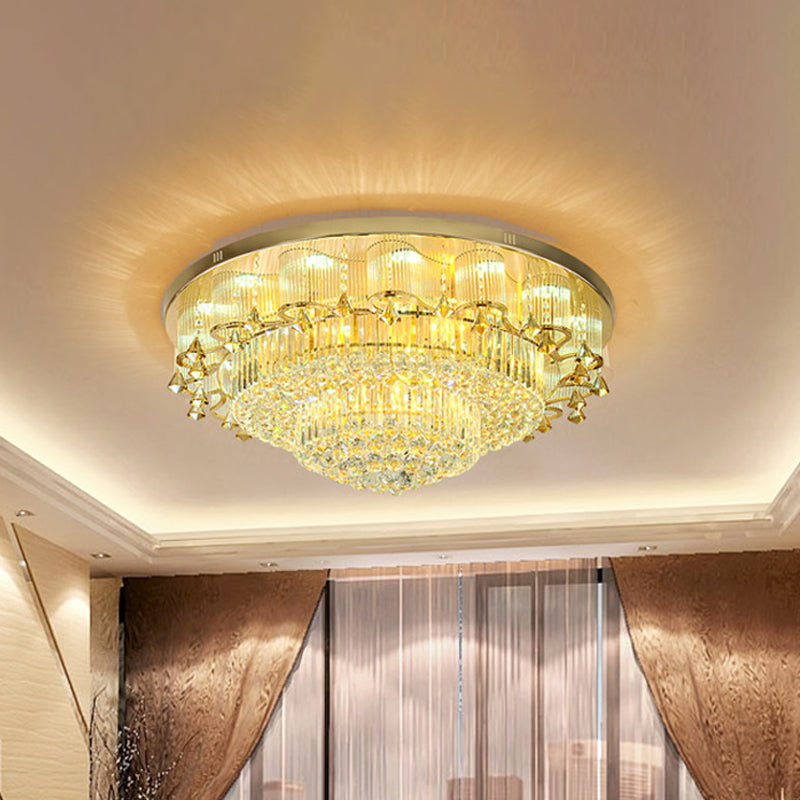 Contemporary Gold LED Diamond Crystal Dual-Layered Ceiling Flush Mount Light