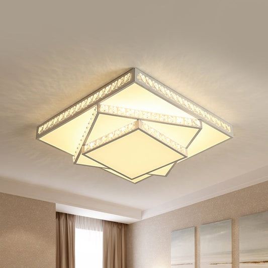 Modern Crystal LED Ceiling Lamp: Rectangle/Square, Stylish Flush Mount for Bedroom, White