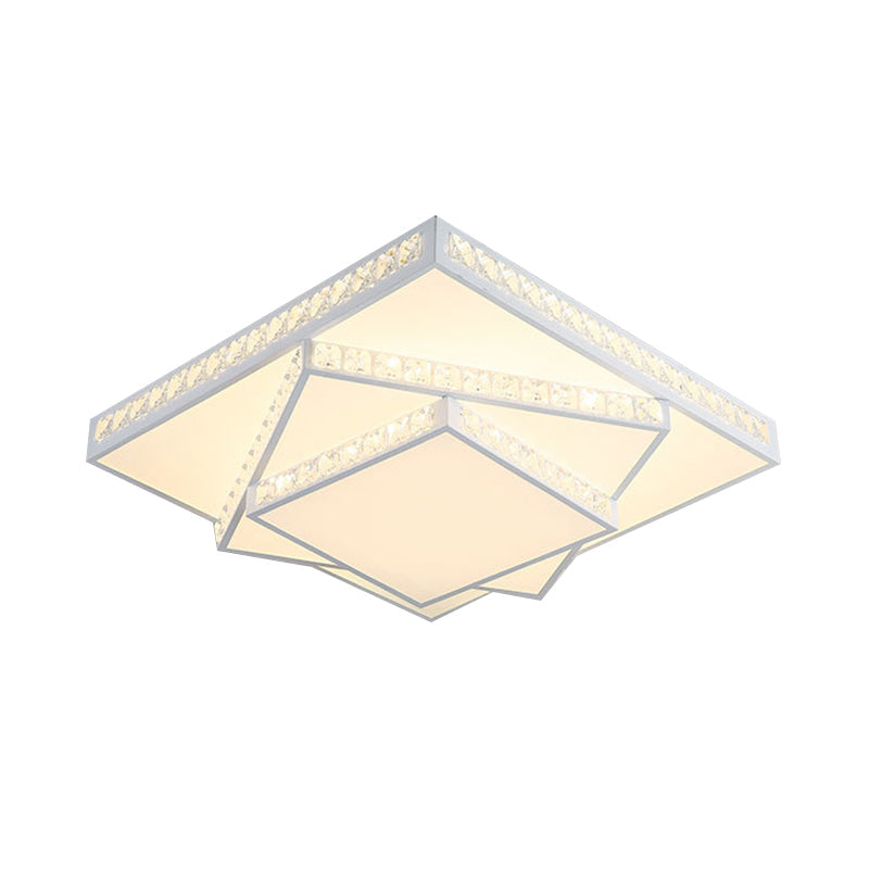 Modern Crystal LED Ceiling Lamp: Rectangle/Square, Stylish Flush Mount for Bedroom, White