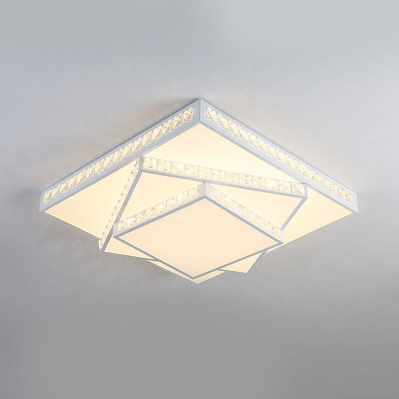 Modern Crystal LED Ceiling Lamp: Rectangle/Square, Stylish Flush Mount for Bedroom, White