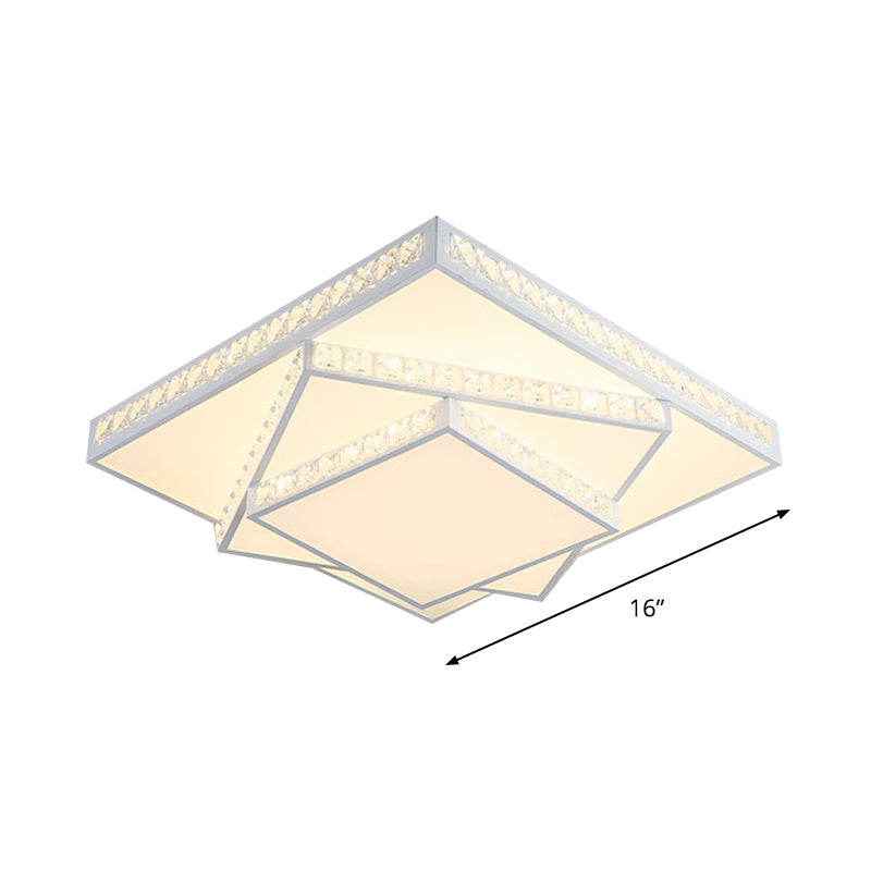 Modern Crystal LED Ceiling Lamp: Rectangle/Square, Stylish Flush Mount for Bedroom, White
